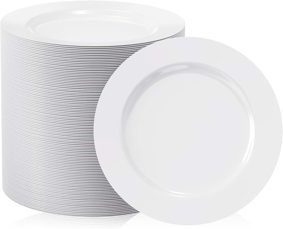 FOCUSLINE 100 White Plastic Plates, 7" Small Disposable Dessert Plates