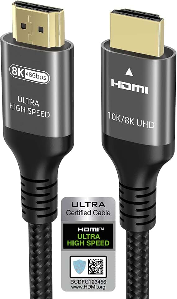 Ubluker 10K 8K 4K HDMI Cable 48Gbps 6.6 FT, Certified Ultra High Speed HDMI® Cable 4K 240Hz 144Hz 120Hz 8K60Hz 0.01ms HDR10+ eARC HDCP2.3 Netflix Roku TV PC Monitor Projector PS5 Xbox