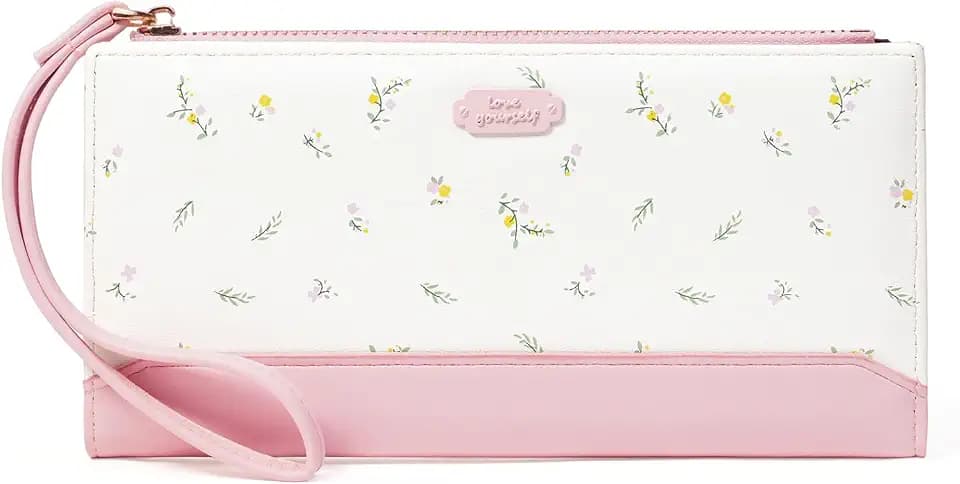Womens Wallet Ultra Slim Floral Long Bifold Wallet for Women Card Holder with Zipper Pocket