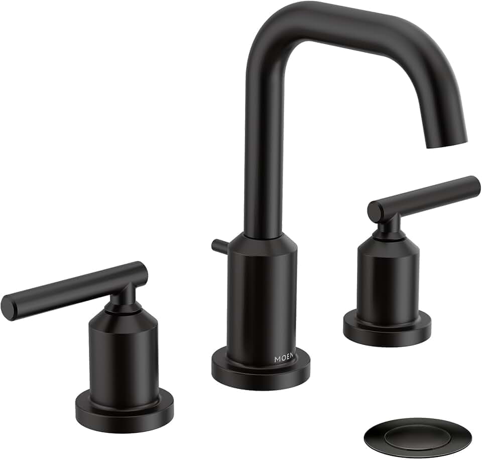 Moen Gibson Two-Handle High Arc Widespread Modern Bathroom Sink Faucet for 3-Hole Setups with Valve Included, Matte Black, TV6142BL