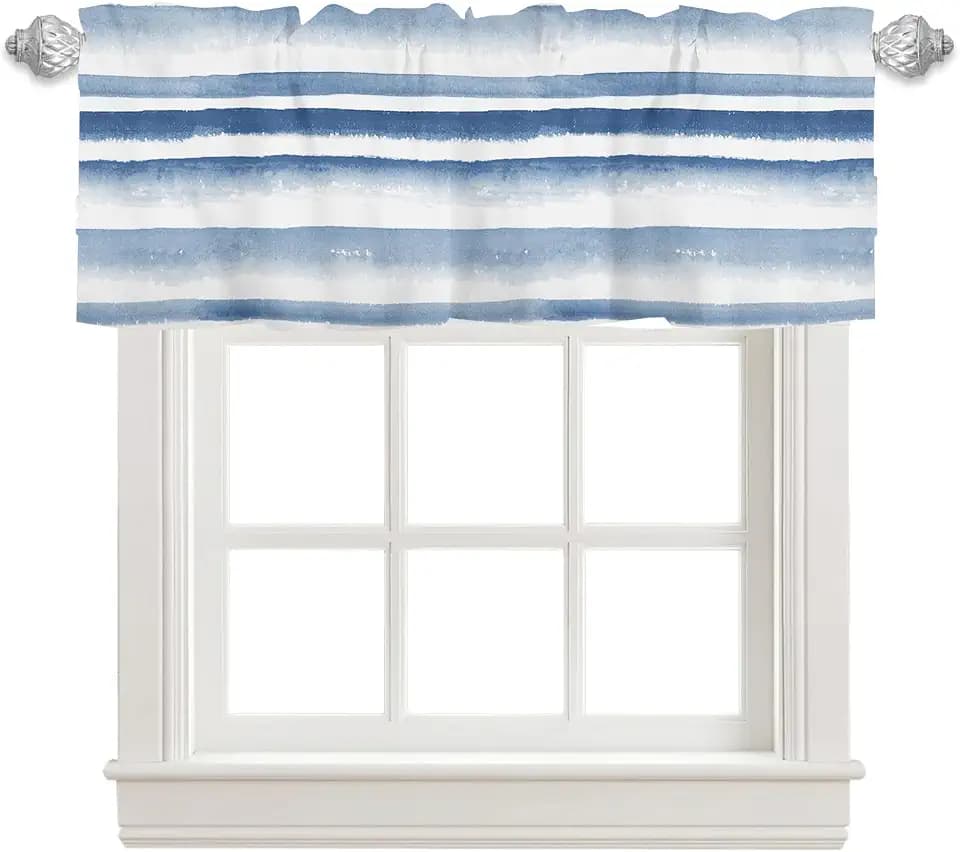 Spring Summer Nautical Coastal Kitchen Curtains Valances for Windows Blue Teal Gray Beach Themed Window Treatments Short Curtain Valance for Living Room Bathroom Window Decor,54x18 Inch