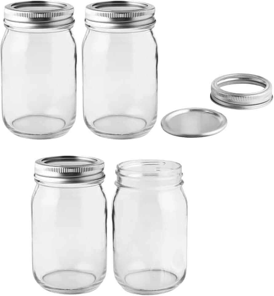 16 oz Mason Jars with Lids - 4-Pack Regular Mouth Glass Canning Set