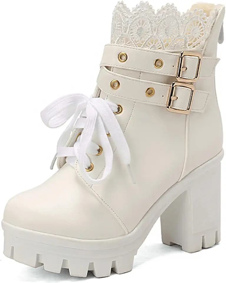 MEOTINA Women Goth Boots Platform Chunky Heel Buckle Combat Ankle Booties