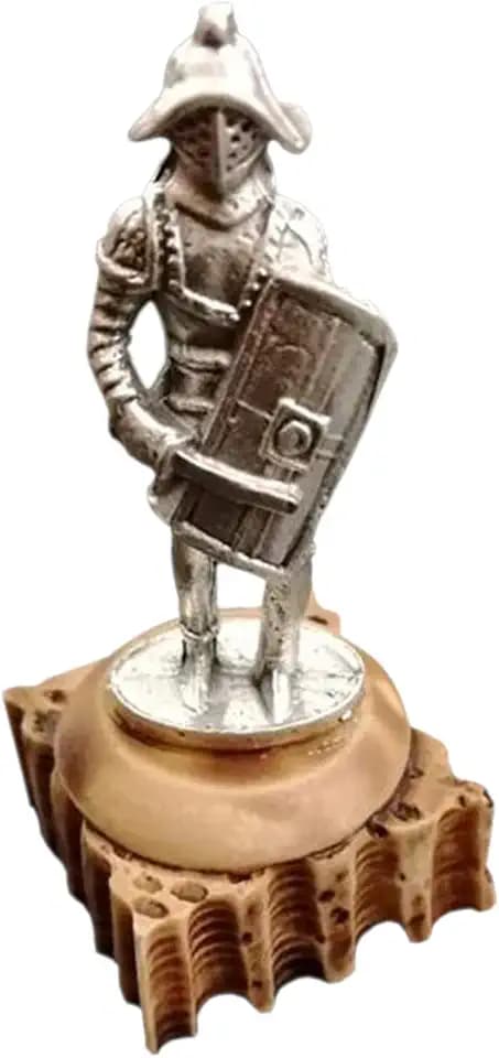 Eurofusioni Römische antike Gladiator Figur - Miniatur Sammlerstück - MIni Statue Versilbertes Metall mit Handgemaltes Harz Basis - Kleine Römischer Modell zur Sammlung - h 5 cm