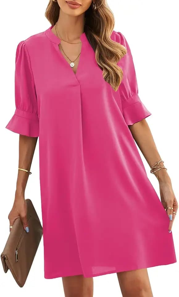JOCAFIYE Womens Dresses Summer 2026 V-Neck Short Sleeve Dress Shift Dress