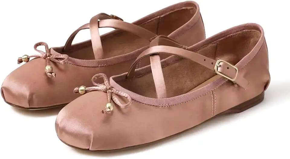 MICIFA Satin Ballet Flats for Women, Cute Bow Mary Jane Shoes with Strap Comfortable Causal Daily Dressy Ballerina Flats Shoes
