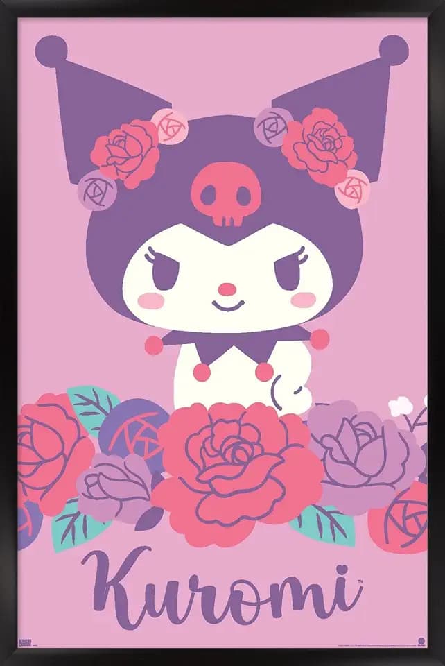 Trends International Hello Kitty and Friends: 24 Flowers - Kuromi Wall Poster, 34L x 22.4W, Black Framed Version