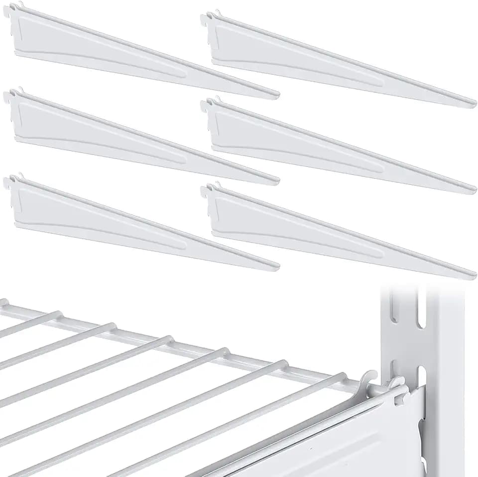 Wonderjune 6 Pcs Adjustable Locking Shelf Bracket 16 Inch Shelf Brackets Heavy Duty Wire Shelving Brackets for Deep Wire Shelving Double Track System (White)
