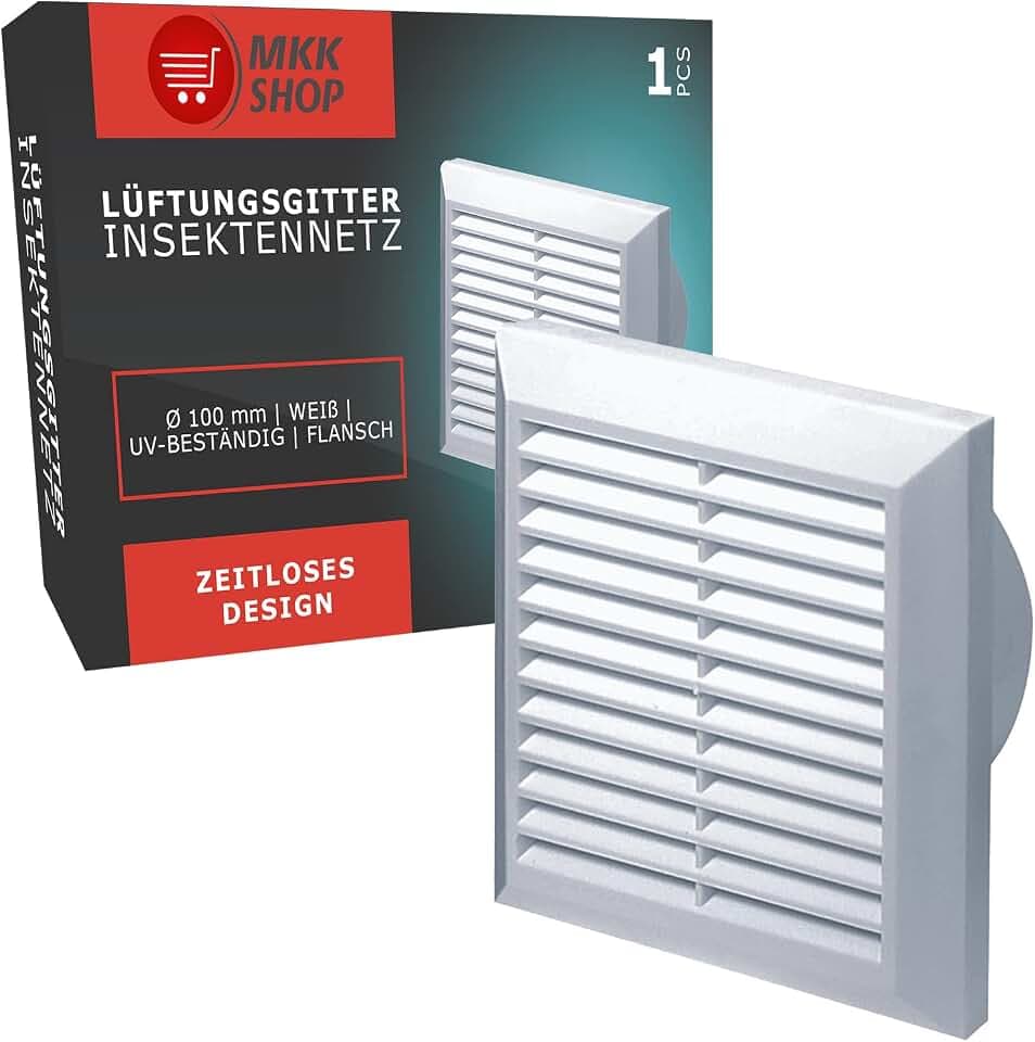 MKK Lüftungsgitter mit Flansch 150 mm weiß Kunststoff zur Be- und Entlüftung UV-Beständig Witterungsbeständig 8K-PPWF-VHNQ
