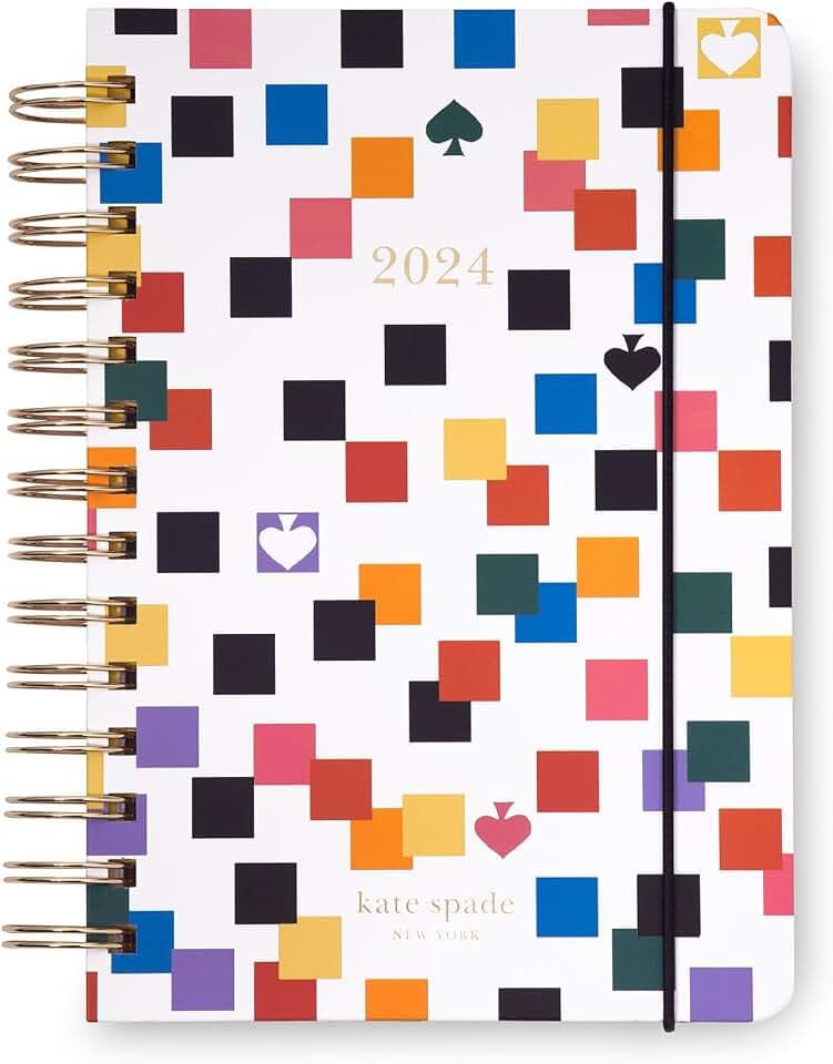 Kate Spade New York Planer 2024 - Wochen- & Monatsplaner Medium Hardcover Spiralplaner mit Aufklebern & Taschen, Schachbrett