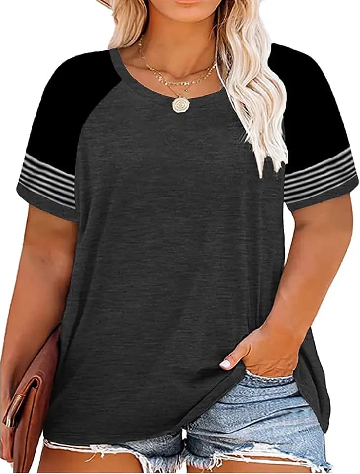 CARCOS Plus Size Tops for Women Button Up Henley Shirts Short Sleeve Summer T-Shirts V/Crewneck Casual Trendy Tunics XL-5XL