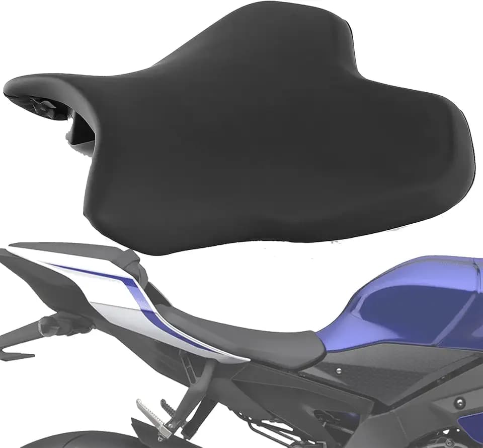 Front Rider Seat Cushion Compatible with Yamaha YZF R1 2015-2024, R1M 2015-2024, R1S 2016-2018 - Black Synthetic Leather Motorcycle Driver Pad Replacement​