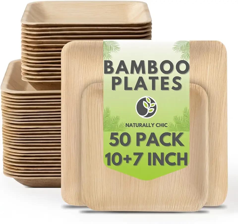 Bamboo Leaf Plates 10 Inch & 7 Inch Square [50-Pack]