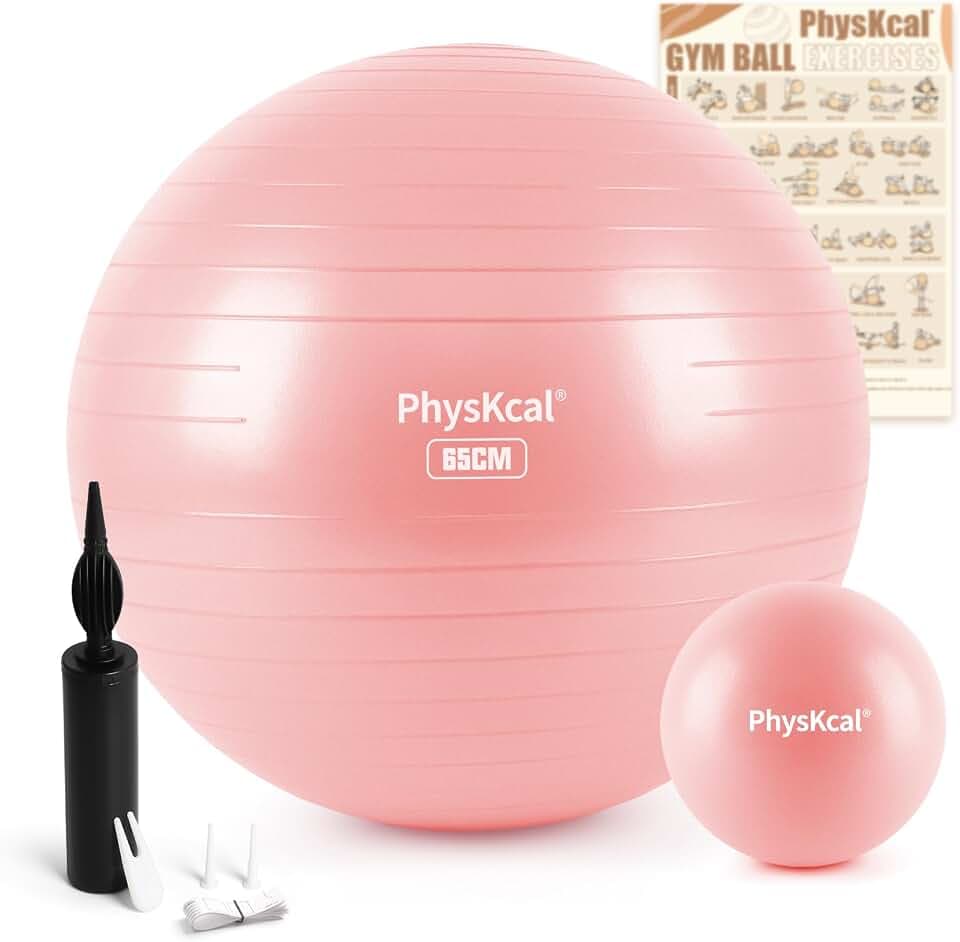PhysKcal 55/65/75/85cm Gymnastikball Set, ergonomischer Sitzball für Büro | Inkl. 23 cm Pilates Ball Set. Perfekt für Beckenbodentraining, in der Schwangerschaft, bei Rückenschmerzen & Yoga