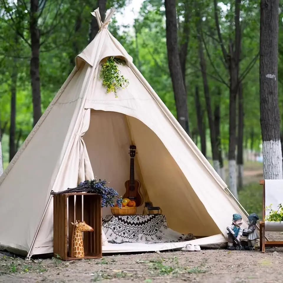 Dream House Three-Season Cotton Canvas Camping Pyramid Tent for 2~3 Person