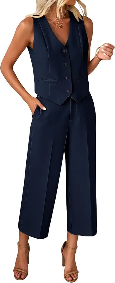 luvamia Vest Pant Suits for Women Dressy Wide Leg 2 Piece Sets Work Outfits