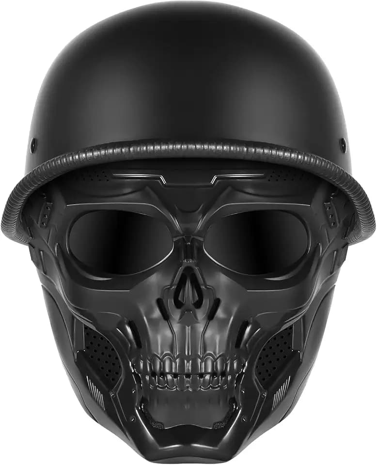 Motorcycle Half Helmets with Face Shield, German Style Motorcycle Helmet for Adult Men Women, DOT Approved Retro Half Shell Helmet for Moped Cruiser Scooter