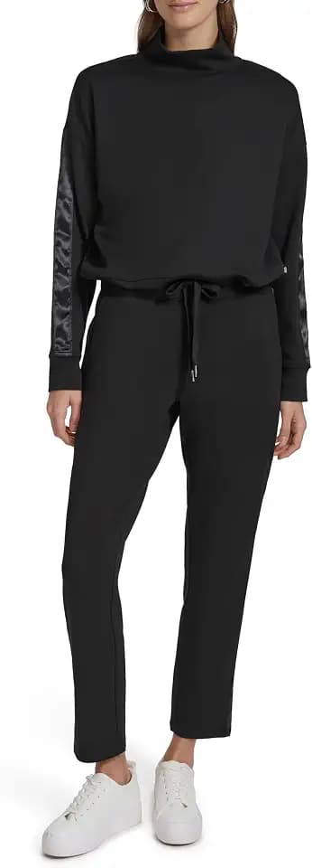 Andrew Marc Women's Drawstring Waist Satin Taping Turtleneck Shirt