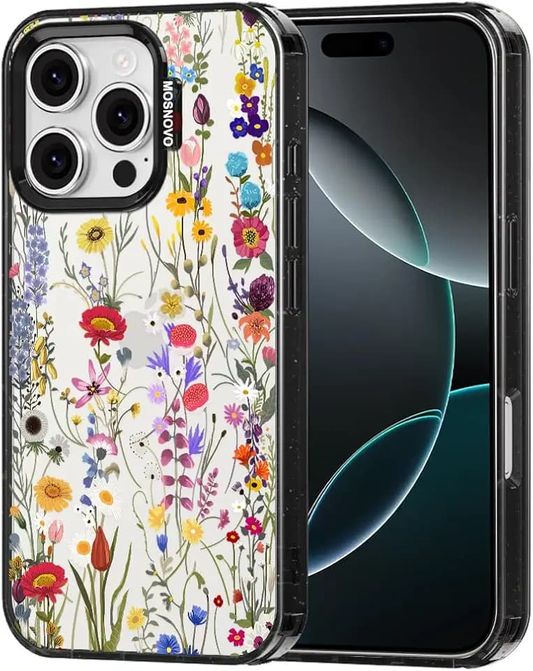 MOSNOVO for iPhone 16 Pro Case, Wildflower Meadow, Black