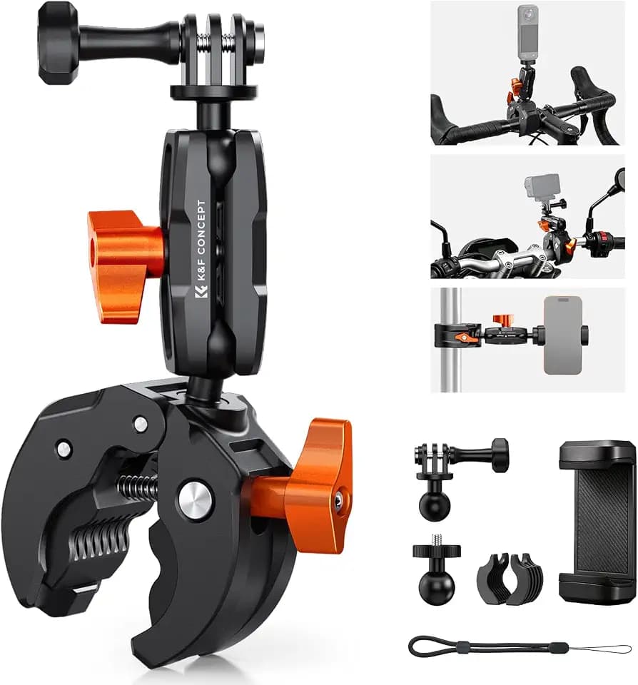 K&F CONCEPT Motorcycle Bike Clamp Mount 360° BallHead for Action Camera