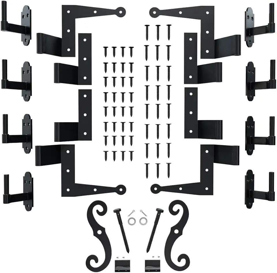 SteelTek L-Hinge with 2 1/4" Offset Shutter Kit, for Heights 60"-80" (Includes 4 L-Hinges, 4 Flat Hinges, 8 Pintels on Plate, 1 Pair S-Holdbacks w/Lag Bolt Shutter Support)