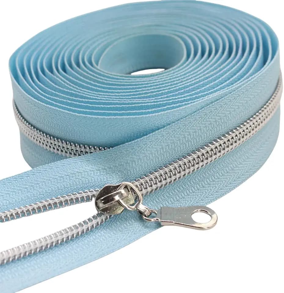 YaHoGa #5 Silver Metallic Nylon Coil Zippers by The Yard 10 Yards SkyBlue