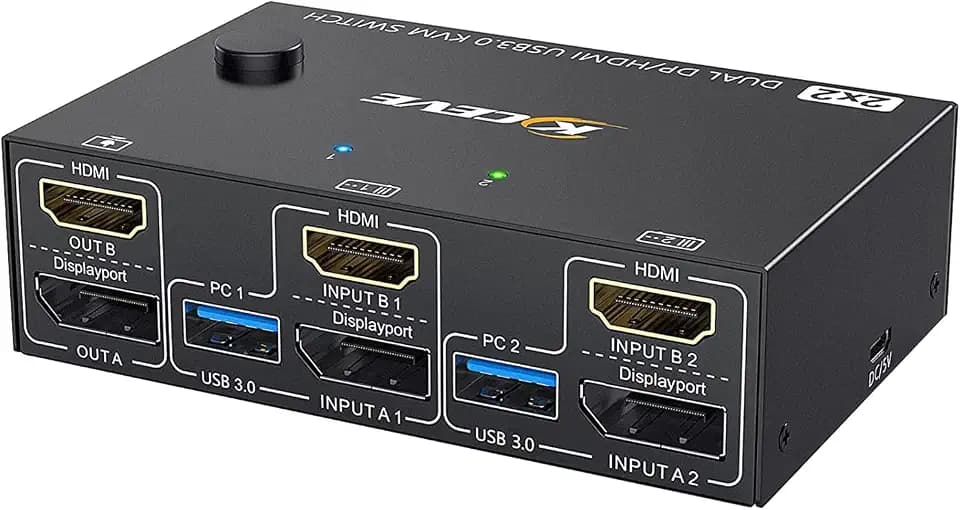 KCEVE KVM Switch 2 Monitors 2 Computers HDMI Displayport
