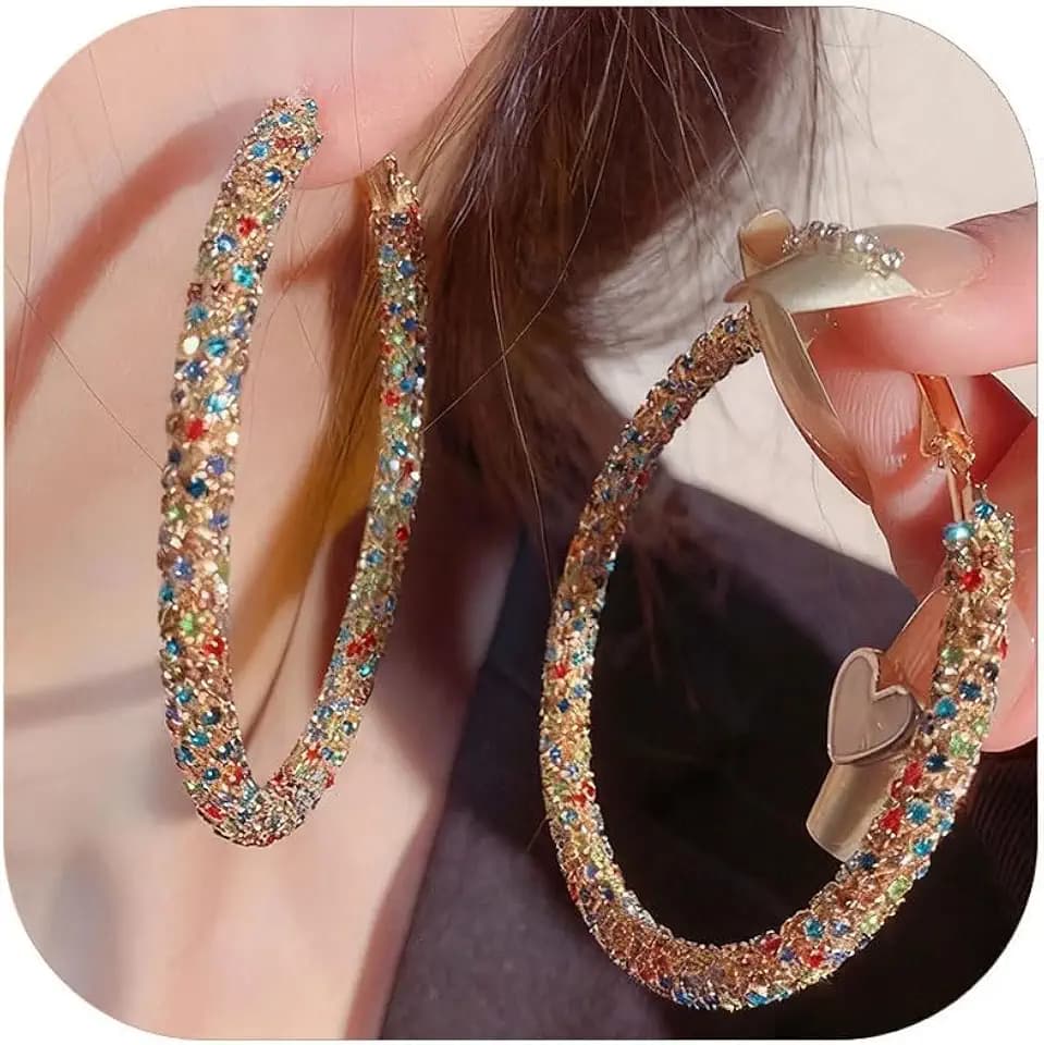 Large Rhinestone Hoop Earrings for Women Rhinestone Big Hoops