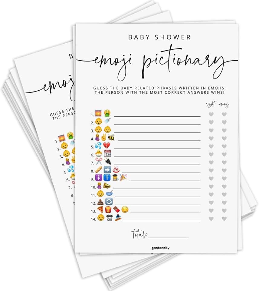 GardenCity Baby Shower Guess the Baby Phrase Picture Game, Baby Shower Games for Girl or Boy, 50 Cards, Minimalist