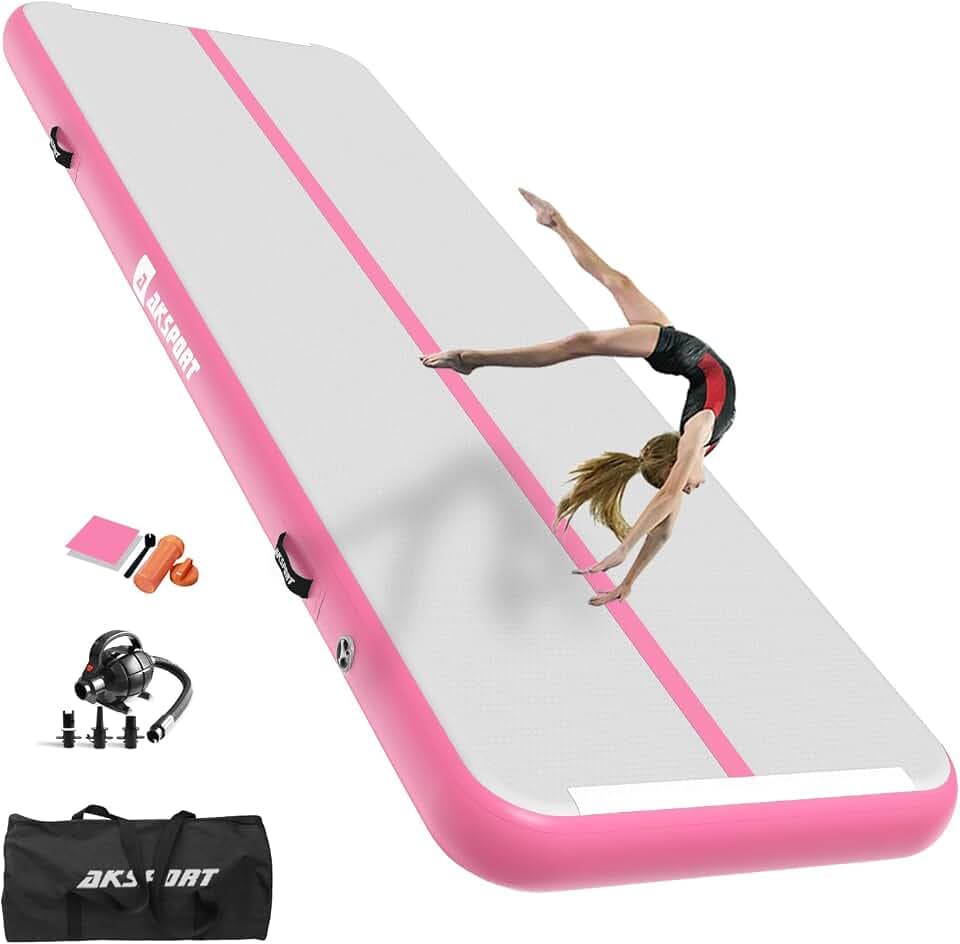 AKSPORT Air Matte Track Tumbling Matte,3/4/5/6m Aufblasbar Gymnastikmatte Turnmatte Tumbling Matten 10/20cm hoch mit Luftpumpe für Zuhause/Taumel/Turnhalle/Ausbildung/Cheerleading