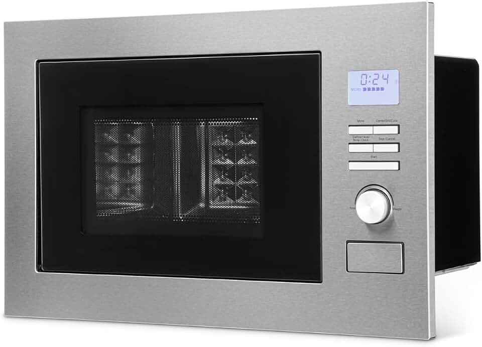 Bomann® Einbaumikrowelle mit Grill und Heißluft | 60cm | 900W Mikrowelle | 1300W Grill | 2300W Heißluft | inkl. Grillrost und Drehteller | 25L Einbau Mikrowellengerät | MWG 3001 H EB inox