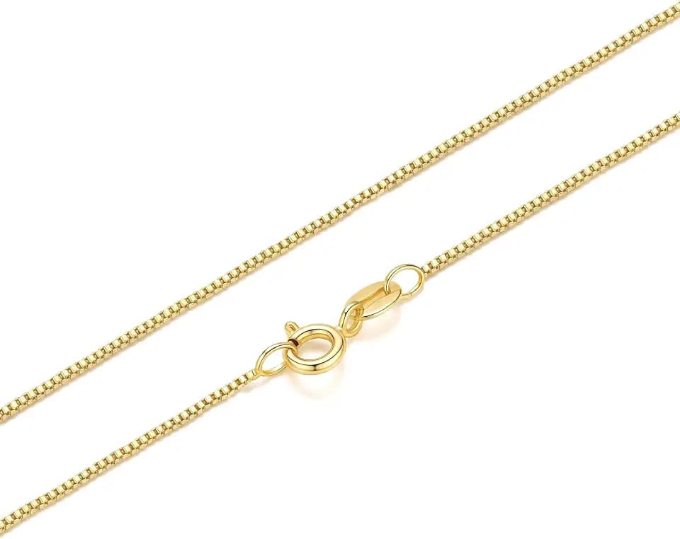 14K Gold Necklaces for Women Gold Chain for Women 14K Gold Box Chain Necklace for Womens Tightly-Connected Links with Neat Geometry 0.8/1.2mm Wide Box Chains for Men 14/16/18/20/22/24/26in (0.8mm, 22, Inches)