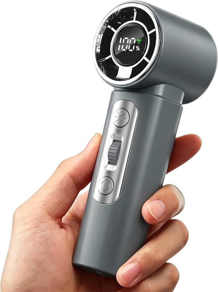 Tragbarer Handventilator 3000mAh Akku Mini Ventilator, USB Handventilator mit 100 Stufen, digitales Display & LED Licht, perfekt für den Sommer, Reisen, Outdoor & Alltag, Ein Muss für den Sommer