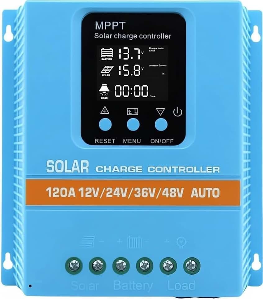 120A Solar Charge Controller 12V 24V 36V 48V Intelligent Recognition LCD Display Battery Intelligent Regulator Maximum 100V Input Dual USB for Lead Acid/Lithium Battery