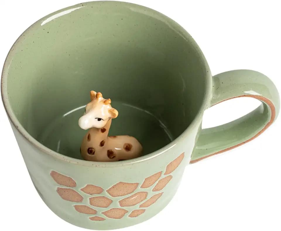 DIHOclub Giraffe Coffee Cup Ceramic 3D Wild Animal Inside Mug,Cute Cartoon Handmade Figurine Mugs,Holiday and Birthday Gift for Coffee Milk Tea Lovers,12 OZ(Green Giraffe)