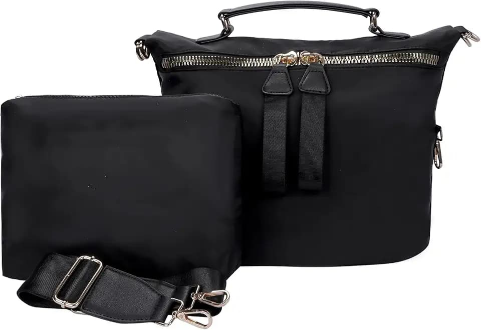 PAKFIEKS Women Nylon Crossbody Bag Large Capacity Lightweight Tote Bag Travel Shoulder Bag with Makeup Bag