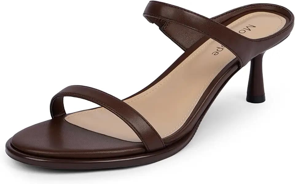 Modatope Two Strap Heeled Sandals for Women Kitten Heel Rounded Toe Heels Women Slip on Open Toe Sandals
