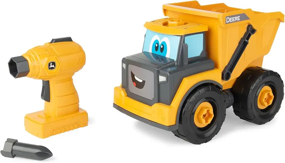 John Deere Kids Build-A-Buddy Yellow Dump Truck - 13 Piece Take Apart Toy Truck with Battery Powered Drill - Childs Farm Toy Cars - Educational STEAM Toys and STEM Toys - Plus 18 Month Old Baby Toys