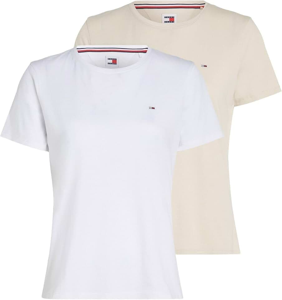 Tommy Jeans Damen 2er Pack T-Shirts Kurzarm Soft Jersey Tee Rundhalsausschnitt