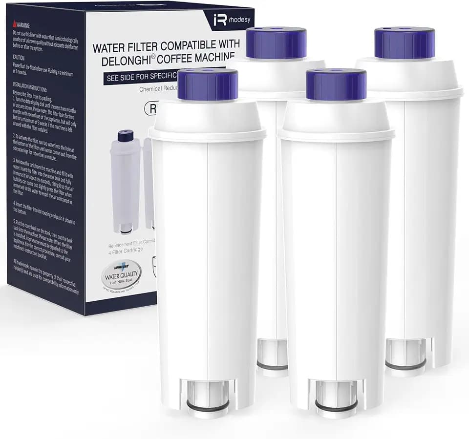 Wasserfilter für Delonghi Kaffeemaschinen DLSC002, Wasserfilter Filterpatrone Aktiv Kohle Weichspüler, Kompatibel mit Delonghi ECAM, Esam, ETAM, BCO, EC. (4er Pack)