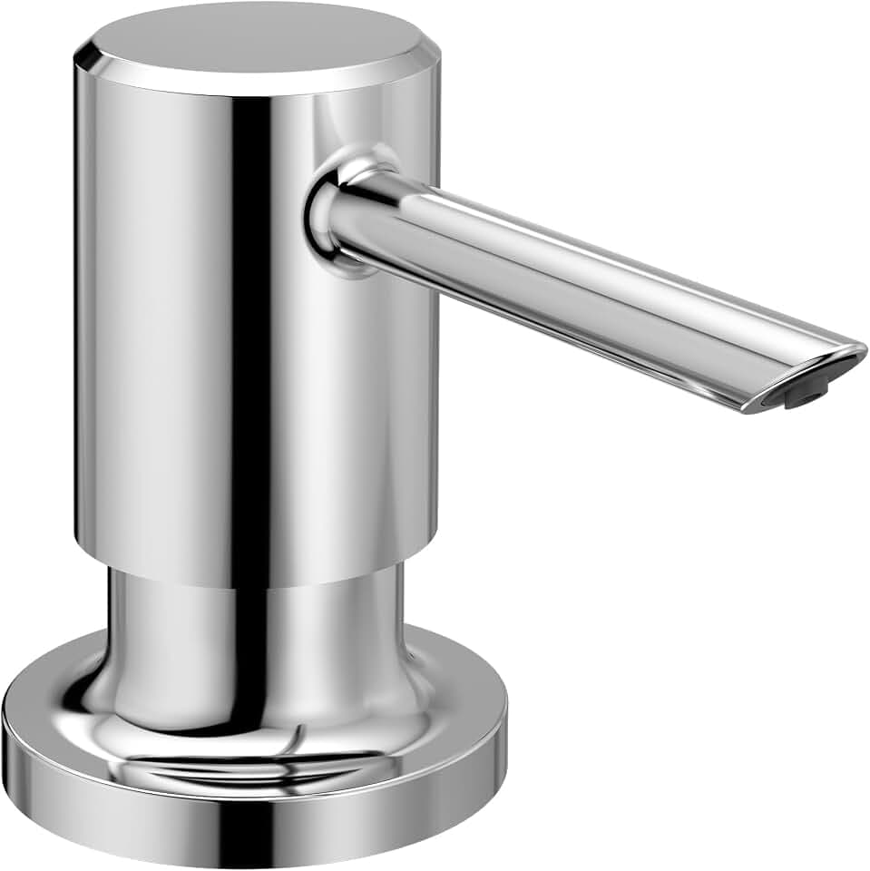 Moen Modern Deck-Mount Kitchen Soap & Lotion Dispenser, Top-Fill, 18-oz Refillable Bottle, Chrome, 3949
