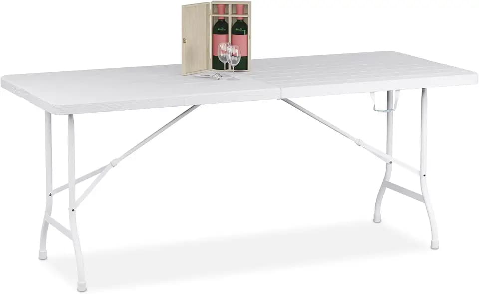 Relaxdays Gartentisch klappbar, HxBxT: 73 x 180 x 74 cm, Kunststoff, weiß