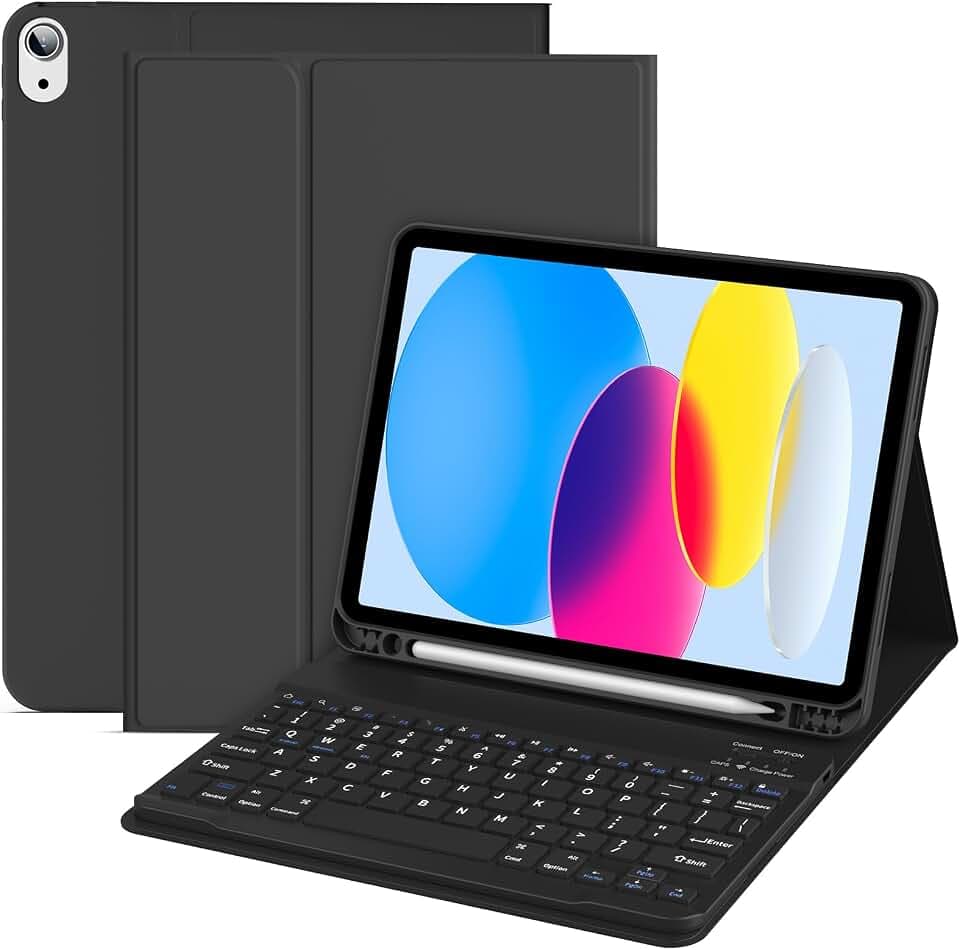 for iPad 11th 10th Generation Case with Keyboard 11/10.9 inch (2025/2022), Wireless Detachable Folio Black Keyboard Cover with Pencil Holder for iPad (A16) 11th/10th Gen (Black)