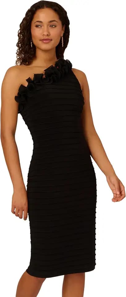 Adrianna Papell Women's Ruffled Neckline Pintuck Dress