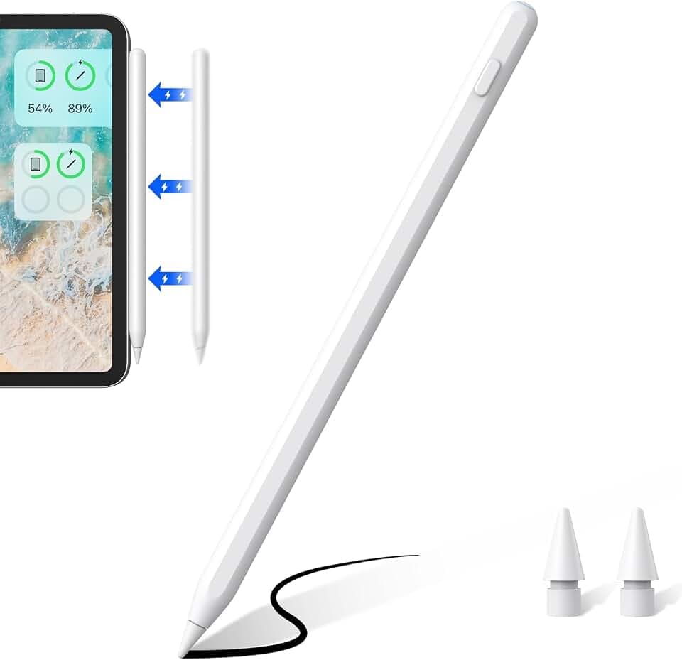 Stift für Apple iPad 2018-2025 mit USB-C Schnellladeleistung , Pencil mit Neigungssensitivität & Palm Rejection,Stylus Pen für iPad 6.-10./A16, Pro M4/13,11",12.9", Mini 5.-7., Air M2/M3 3.-5.