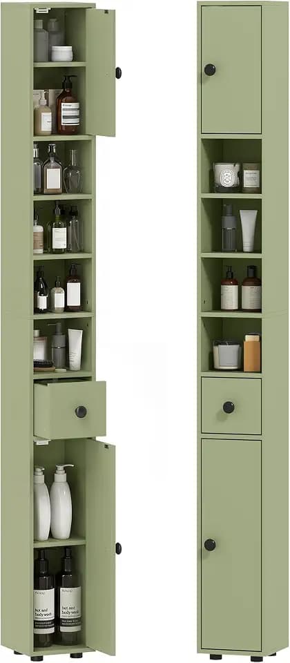 kleankin Badezimmerschrank schmal für kleine Räume 20 x 20 x 180 cm Grün