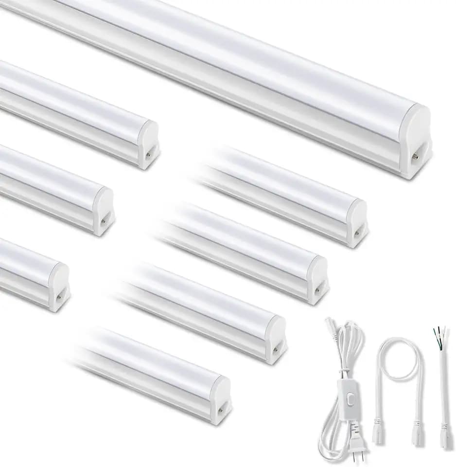 T5 LED Shop Lights 4FT, 20W 2300lm 6500K, Cabinet and Garage Light 8 Pack