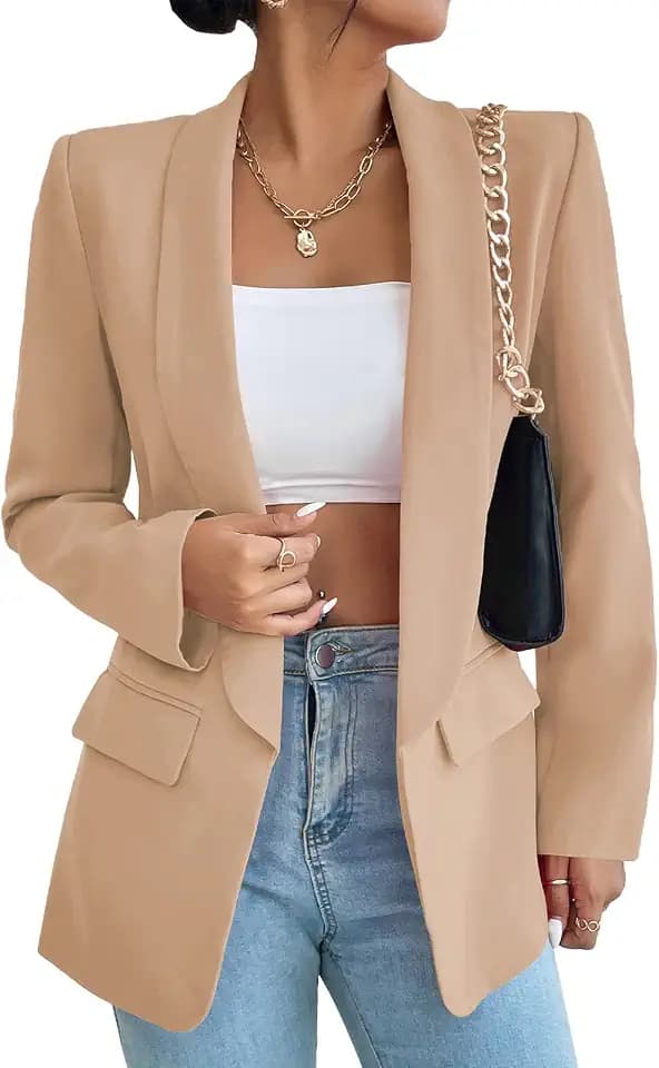 Damen Blazer Langer Casual Open Front Blazer Arbeit Büro Jacken mit Taschen