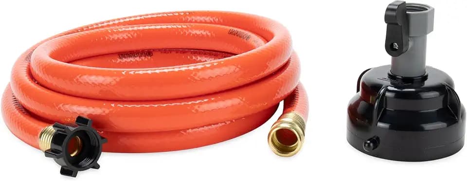 Camco RhinoFlex 10-Ft RV Clean-Out Gray/Black Water Hose with Rinser Cap | Features 4-Way Water Pressure Blaster & Water Shut-off Valve | Great for Cleaning Camper Black Water Tanks & More (22999)