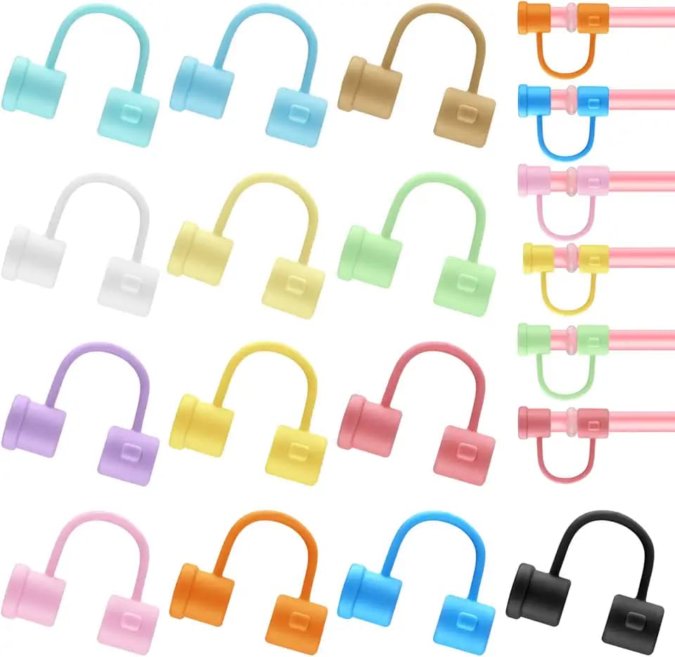 PLULON 45Pcs Silicone Straw Cover Caps 8mm Reusable Straw Tips Dust-Proof Toppers Colorful Covers Plugs Protector Accessories for Reusable